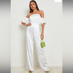 Boohoo white wide leg jumpsuit